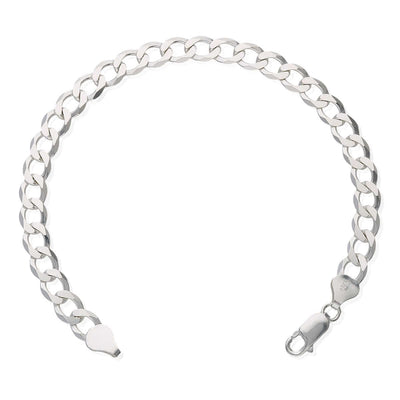 Sterling Silver 7mm Flat Cuban Curb Bracelet (Solid Links) 7"-9"