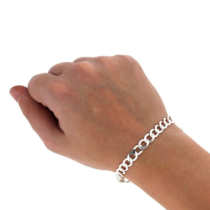 Sterling Silver 7mm Flat Cuban Curb Bracelet (Solid Links) 7"-9"