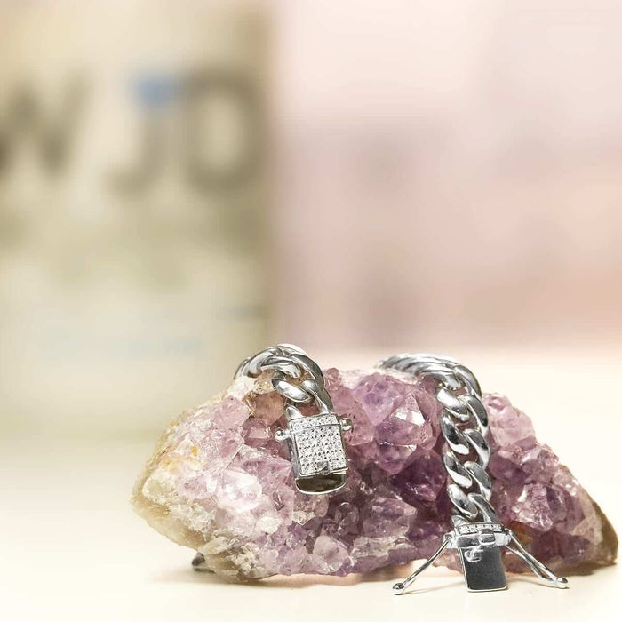 Sterling Silver 9mm Miami Cuban Bracelet (Solid Links) 8.5" Iced Box Clasp