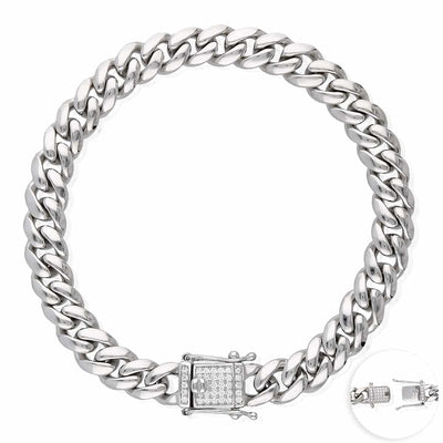 Sterling Silver 9mm Miami Cuban Bracelet (Solid Links) 8.5" Iced Box Clasp