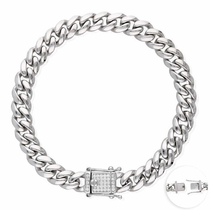 Sterling Silver 9mm Miami Cuban Bracelet (Solid Links) 8.5" Iced Box Clasp