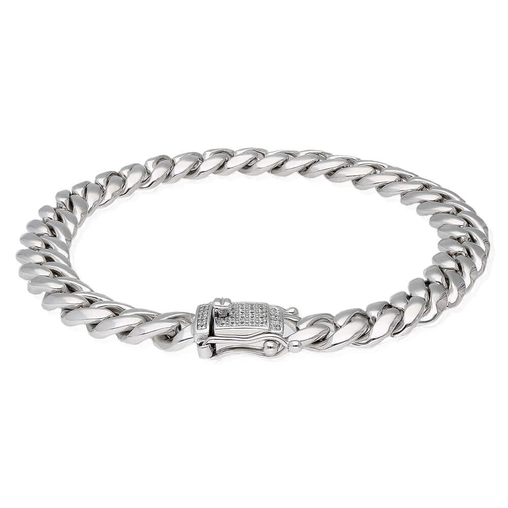 Sterling Silver 9mm Miami Cuban Bracelet (Solid Links) 8.5" Iced Box Clasp