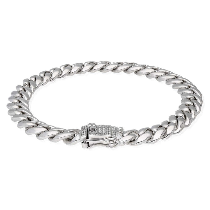 Sterling Silver 9mm Miami Cuban Bracelet (Solid Links) 8.5" Iced Box Clasp