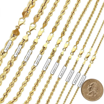 14k Yellow Gold 1.8mm-8mm Rope Chain (Hollow) 16"-30"