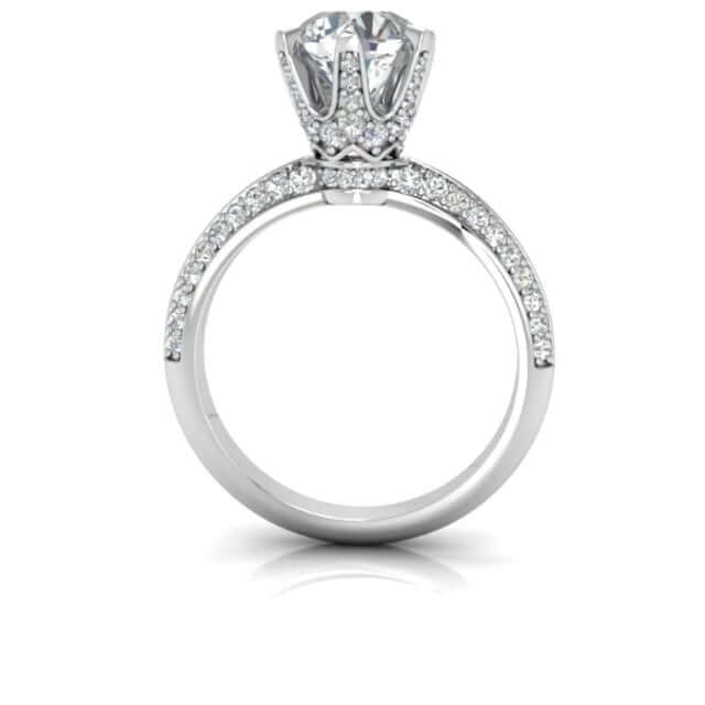 1.50CTW Real Diamond Pave 18K Gold White Diamond-Prong Engagement Ring