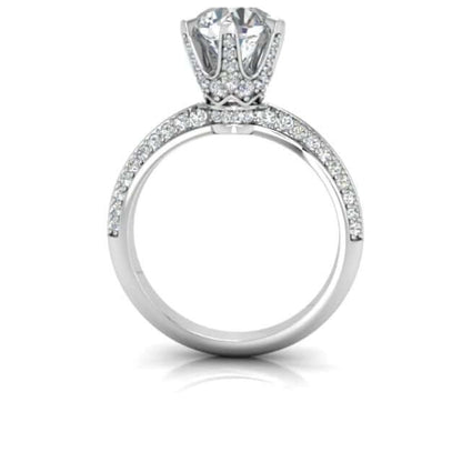 1.50CTW Real Diamond Pave 18K Gold White Diamond-Prong Engagement Ring