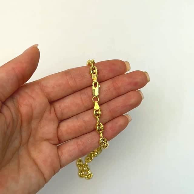 18K Yellow Gold Over Silver 6mm Puffed Anchor Mariner Chain Necklace 16"-24"