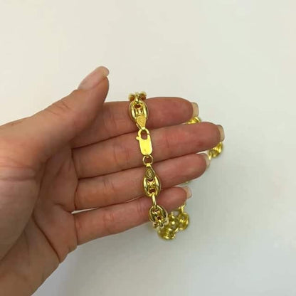 18K Yellow Gold Over Silver 9mm Puffed Anchor Mariner Chain Necklace 16"-24"