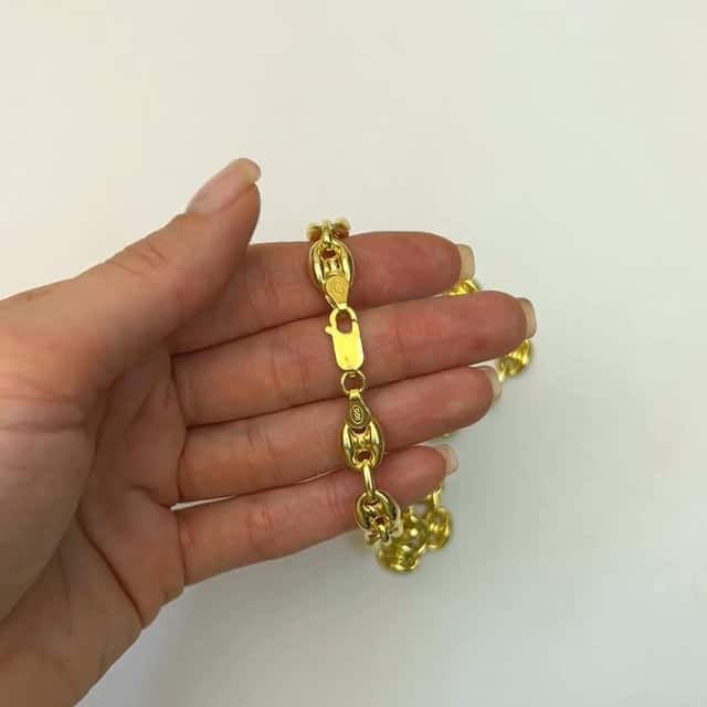 18K Yellow Gold Over Silver 9mm Puffed Anchor Mariner Chain (Solid Links) 16" - 24" - WJD Exclusives