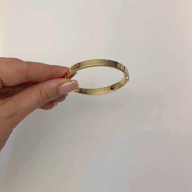 14K Gold 6mm Screw Pattern Bangle Bracelet (Hollow) 5.25"