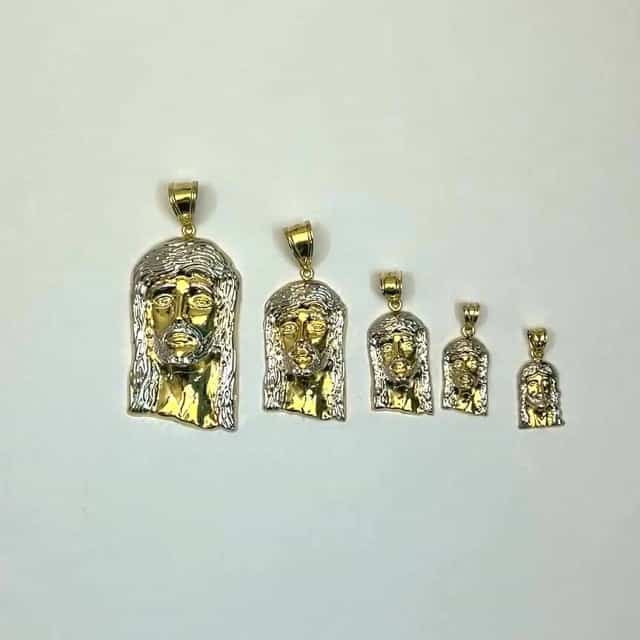 Real 14K Gold Two - Tone Diamond - Cut Jesus Head Pendant 1.1" - 2.7" - WJD Exclusives