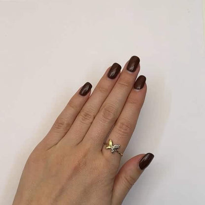 14K Gold Two-Tone Diamond-Cut Butterfly Ring
