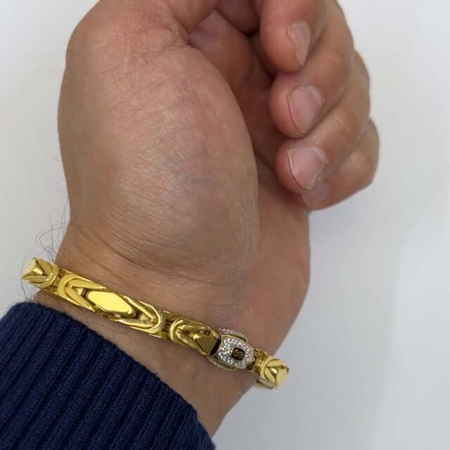 14K Yellow Gold 6mm MONACO Byzantine CZ Bullet Clasp Bracelet 8"