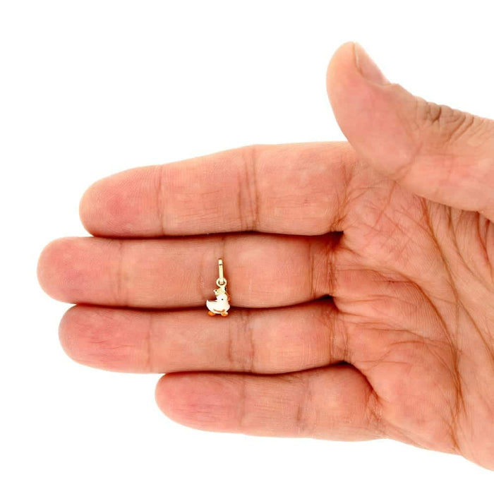 14k Yellow Gold White Enamel Duck Pendant 1mm Cable Chain 16-18"