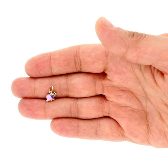 14k Yellow Gold Purple Enamel Elephant Pendant 1mm Cable Chain 16" 18"