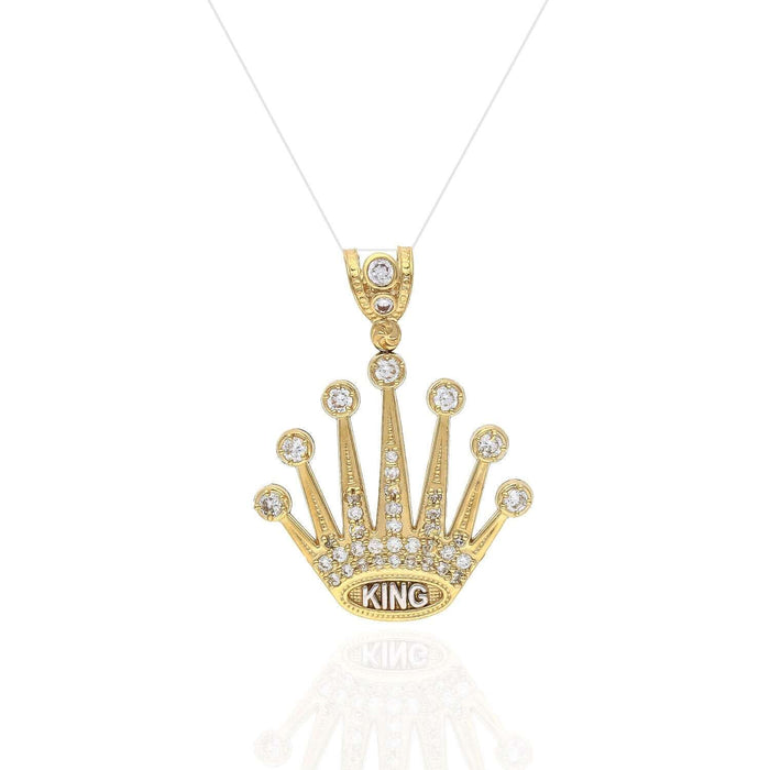 10K Yellow Gold CZ King Crown Pendant 1.6"-1.85"