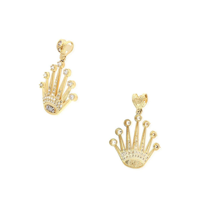 10K Yellow Gold CZ King Crown Pendant 1.6"-1.85"