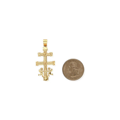 10k Solid Yellow Gold Caravaca Diamond Cut Jesus Crucifix Cross Pendant 1.7"