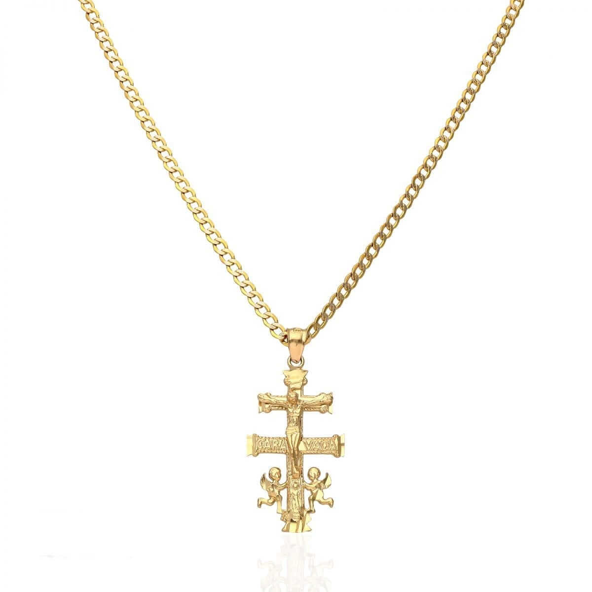 10k Solid Yellow Gold Caravaca Diamond-Cut Jesus Crucifix Cross Pendant 1.7"
