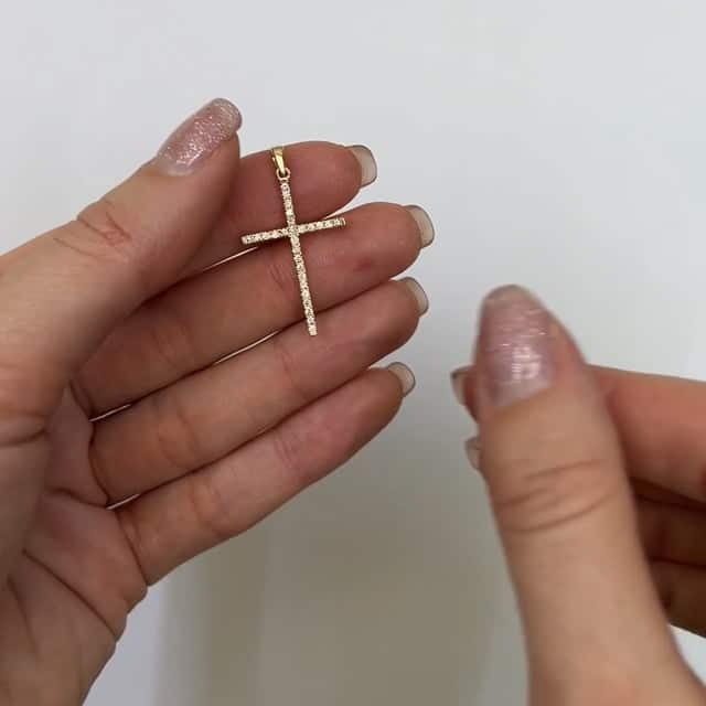 Natural Diamond 14K Gold Cross Pendant 0.9" - 1.3" - WJD Exclusives