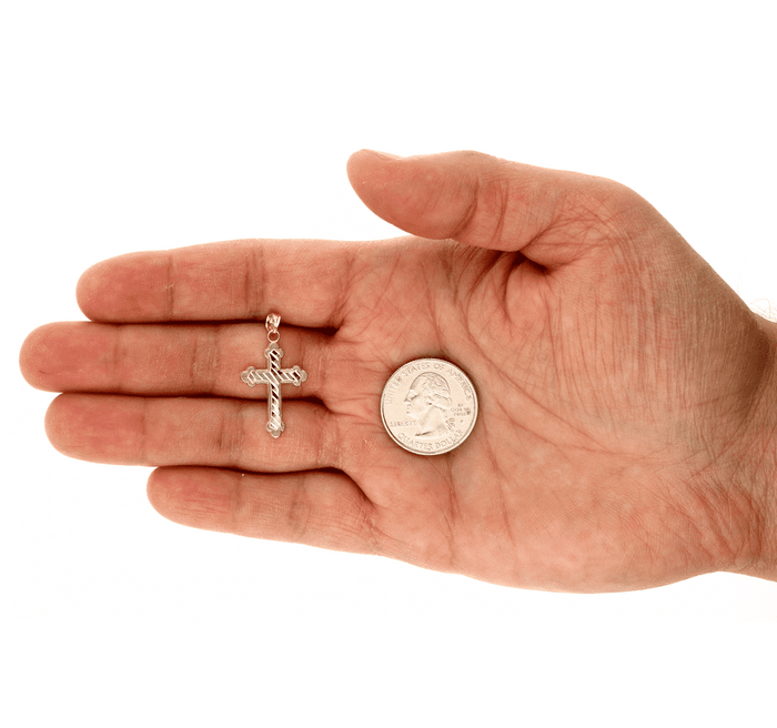 10k Yellow & White Gold Diamond-Cut Textured Cross Pendant 1"