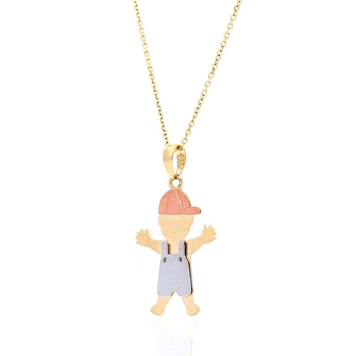 14k Tri-Color Gold Textured Boy KidsPendant Cable Chain 16"-18"