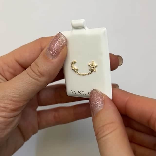 14K Gold CZ Half Moon & Star Double Pierced Stud Earrings - WJD Exclusives