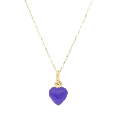 14k Yellow Gold Purple Enamel Heart Pendant 1mm Cable Chain Necklace 16"-18"