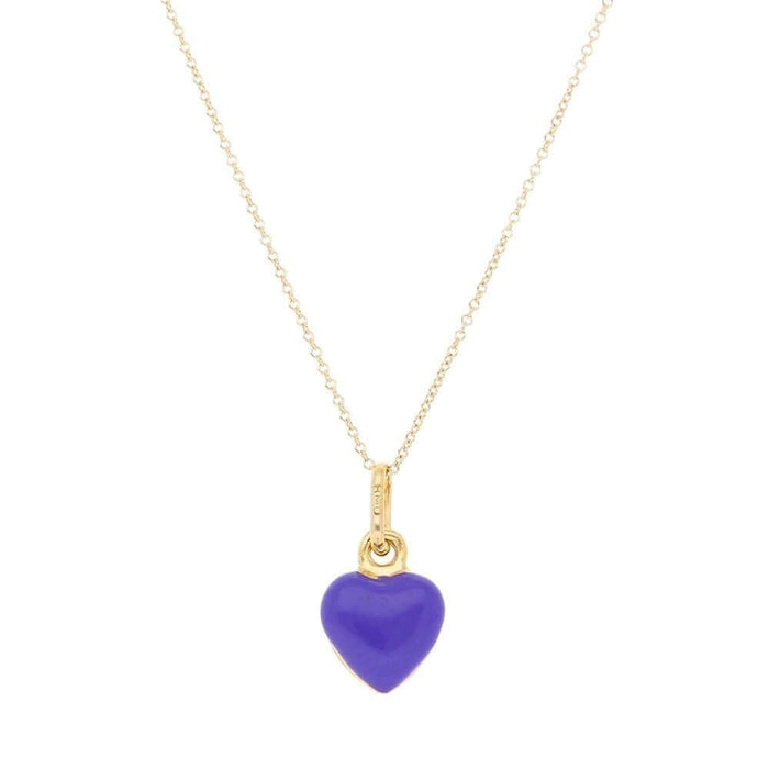 14k Yellow Gold Purple Enamel Heart Pendant 1mm Cable Chain Necklace 16"-18"