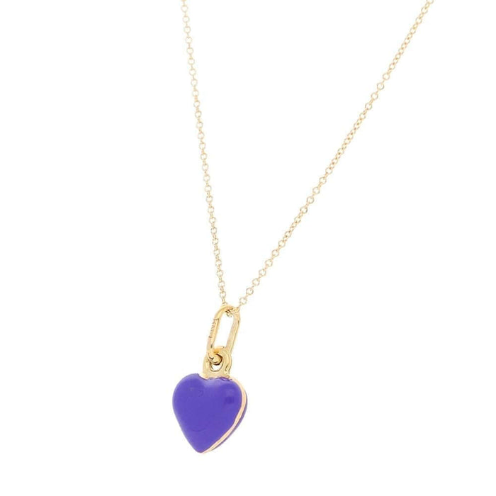 14k Yellow Gold Purple Enamel Heart Pendant 1mm Cable Chain Necklace 16"-18"