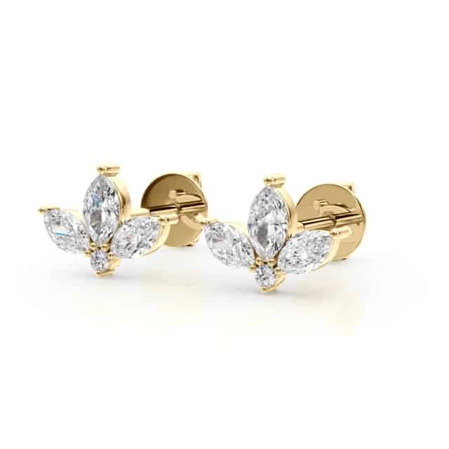 0.50CTW Lab-Grown Diamond 3 Marquise-Cut 14K Gold Cluster Stud Earrings