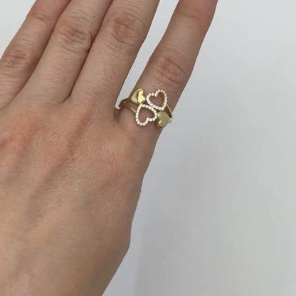 10K Gold Yellow CZ Puffed Open Heart Composite Cocktail Ring
