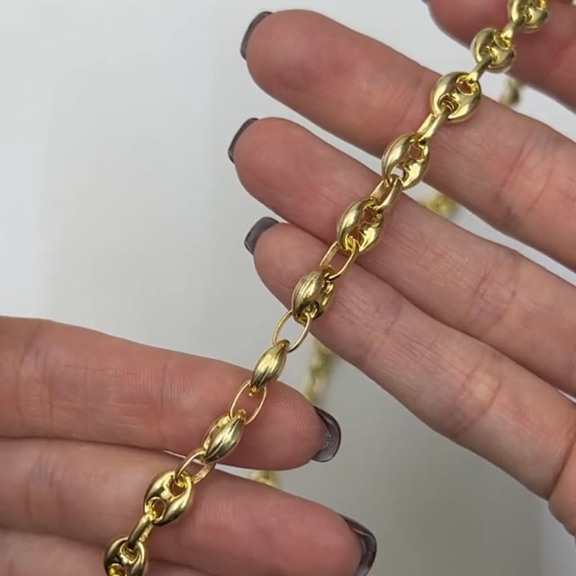 18K Yellow Gold Over Silver 7mm Puffed Anchor Mariner Chain 16"-24"