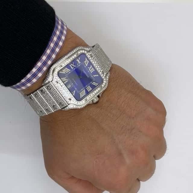 Cartier Santos Large 9.75CTW Natural Diamond Custom Full Pave Automatic Watch - WJD Exclusives