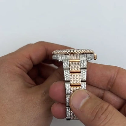 Rolex Datejust Automatic 18K Gold 2-Tone Custom Real Diamond Pave 41mm Watch