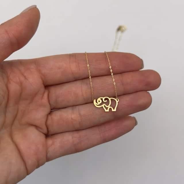 14K Yellow Gold Open Elephant Necklace (Hollow) 17" - WJD Exclusives