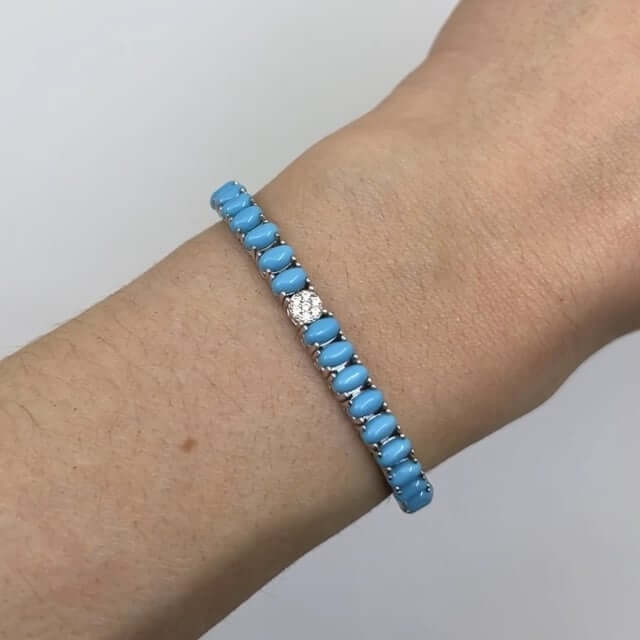Sterling Silver 5mm Oval Cabochon Turquoise Tennis Bracelet 6.5"-7"