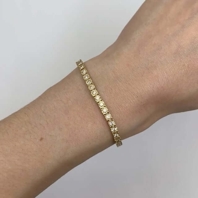 2.80CTW Real Diamond 10K Gold Yellow Bezel Tennis Bracelet 7"