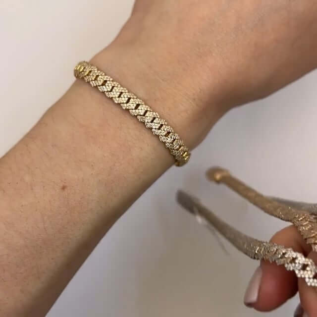 4.65CTW Natural Diamond Pave 14K Rose Gold Yellow White Edge Miami Bracelet (Solid Links) 7.5" - WJD Exclusives