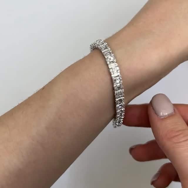 4CTW Natural Diamond 10K White Gold Baguette Round 4mm Tennis Bracelet 8" - WJD Exclusives