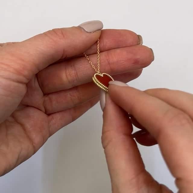 14K Gold Red Carnelian Heart Pendant Necklace 17"-18" Adjustable