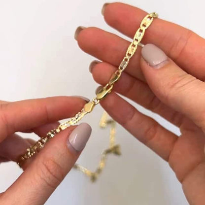 Solid 14K Gold Tri-Color 4mm Diamond-Cut Valentino Chain Necklace 18"-24"