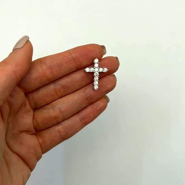 1.5Ct Natural Diamond 14K White Gold Cross Religious Pendant