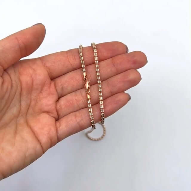 14K Rose Gold 2.5mm Diamond - Cut Ice Pave Mesh Chain (Solid Links) 16" - 24" - WJD Exclusives