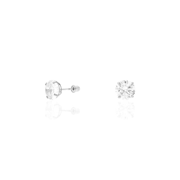 14k White Gold CZ Stud Screw Back Earrings 0.10Ct-4Ct
