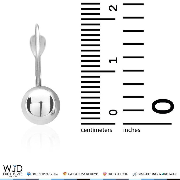 14K White Gold 7mm Ball Lever Back Earrings 19mm