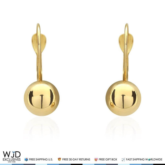 14K Yellow Gold 7mm Ball Lever Back Earrings 19mm