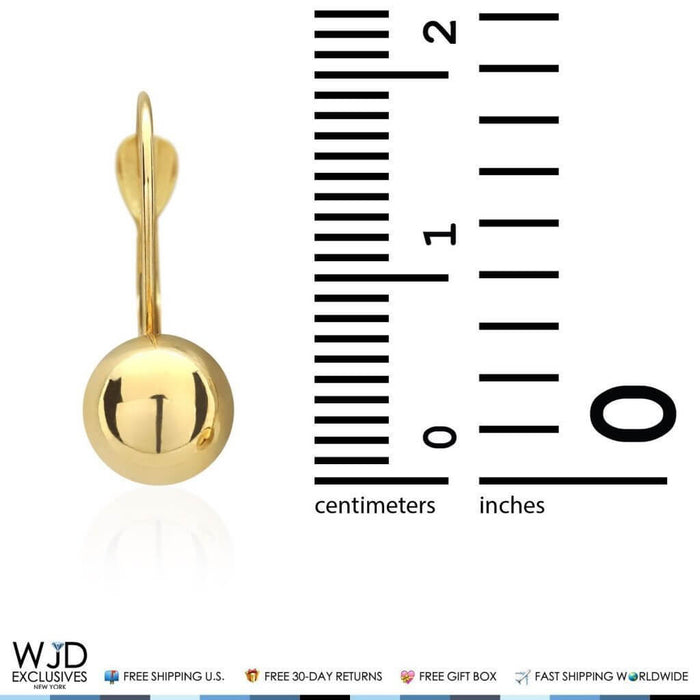 14K Yellow Gold 7mm Ball Lever Back Earrings 19mm