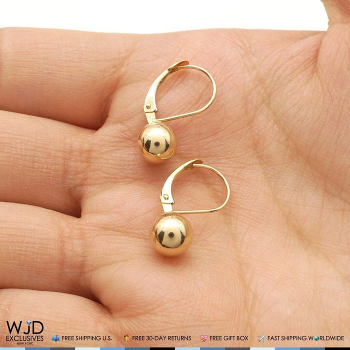 14K Yellow Gold 7mm Ball Lever Back Earrings 19mm
