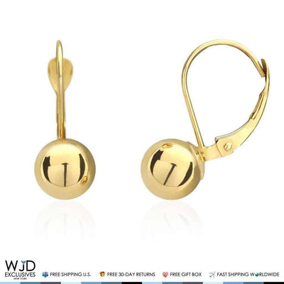 14K Yellow Gold 7mm Ball Lever Back Earrings 19mm